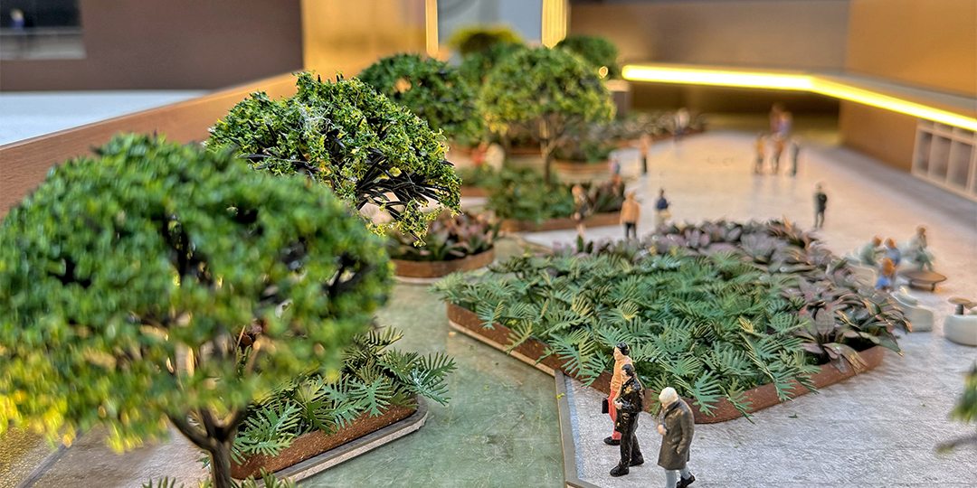 Landscaping, planting and figures at model scale